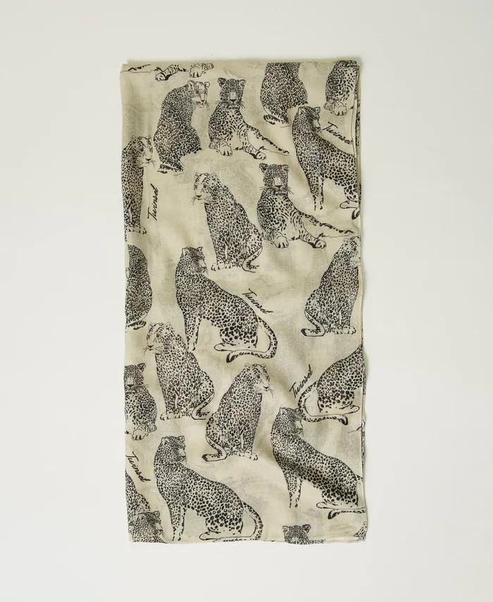 Twinset Stole With Printed Jaguars Black Snow White Jaguar Print Women Scarves