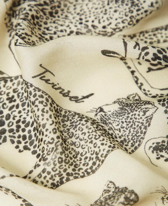 Twinset Stole With Printed Jaguars Black Snow White Jaguar Print Women Scarves Twinset Stole With Printed Jaguars Black Snow White Jaguar Print Women Scarves