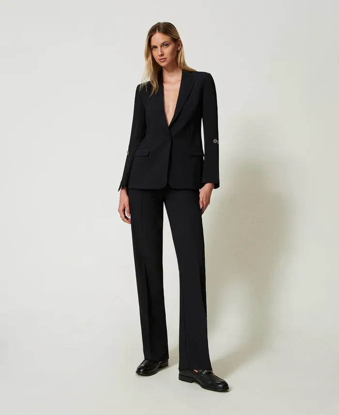 Twinset Strainght Leg Cady Crpe Trousers Black Women Suits And Sets