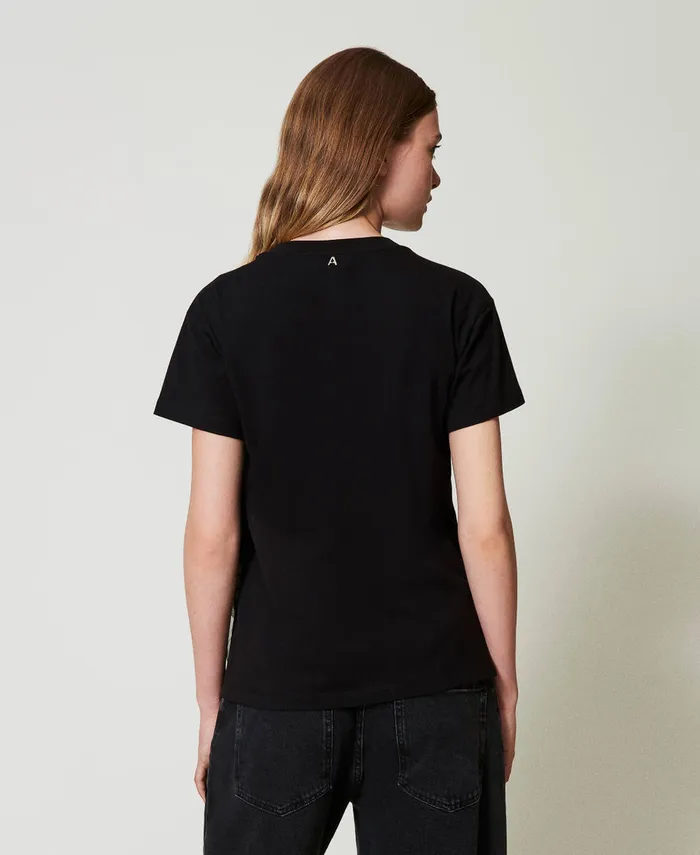 Twinset TShirt With Creponne Ruffles Black Women TShirts And Tops Twinset TShirt With Creponne Ruffles Black Women TShirts And Tops