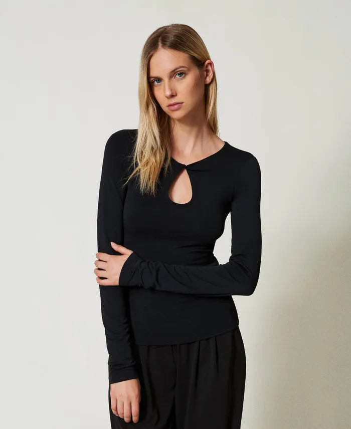 Twinset TShirts With CutOut Black Women TShirts And Tops