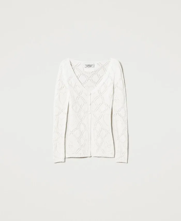 Twinset Treeblend Yarn Seamless Cardigan White Snow Women Jumpers And Cardigans Twinset Treeblend Yarn Seamless Cardigan White Snow Women Jumpers And Cardigans