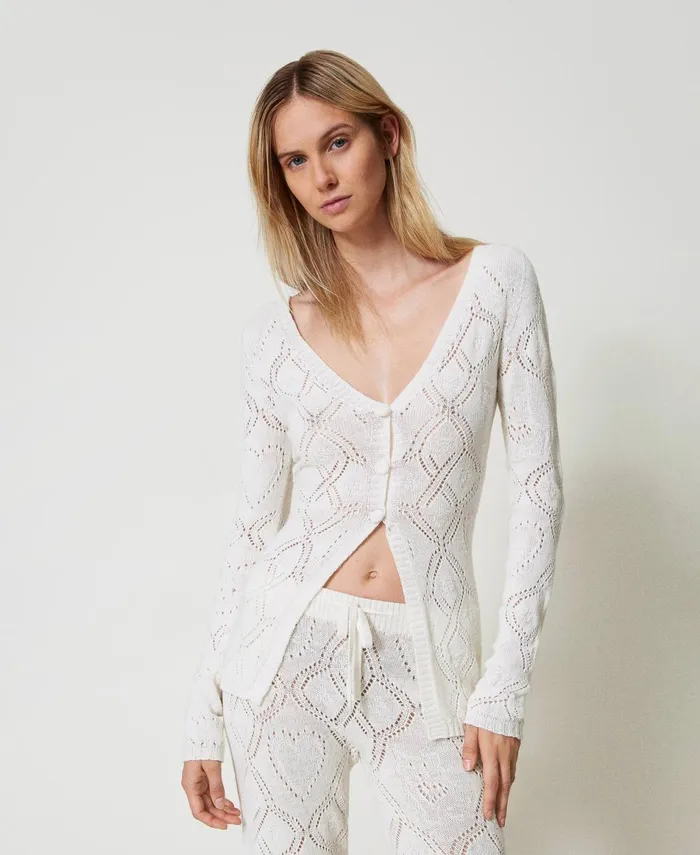 Twinset Treeblend Yarn Seamless Cardigan White Snow Women Jumpers And Cardigans Twinset Treeblend Yarn Seamless Cardigan White Snow Women Jumpers And Cardigans