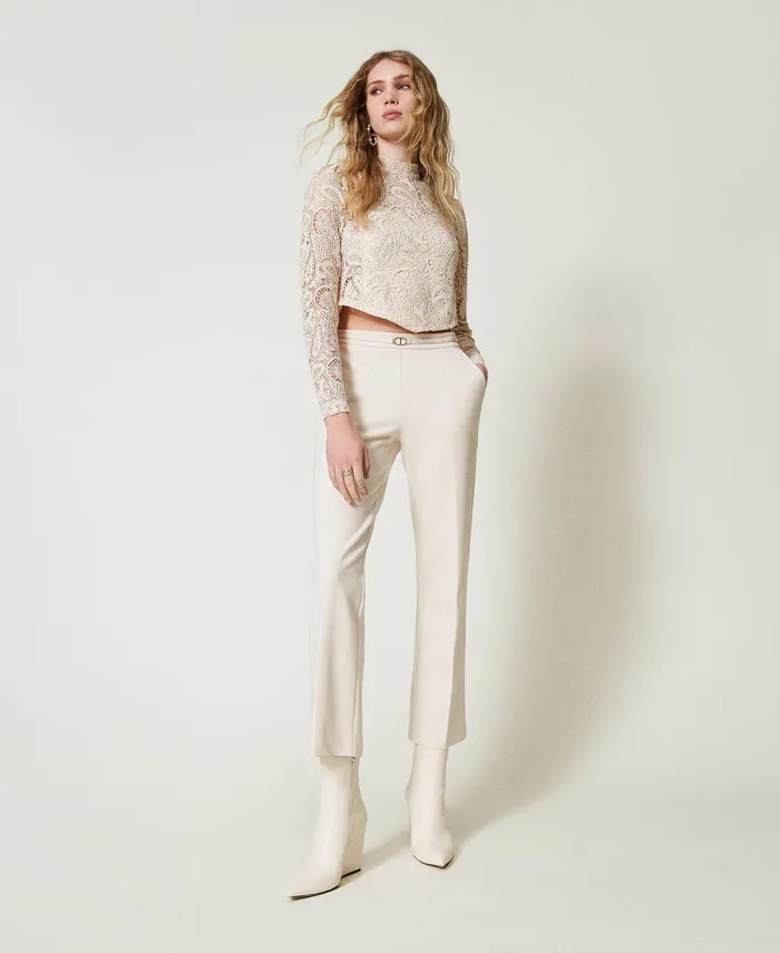 Twinset Trousers With Oval T Waist Strap And Crease Old White Women Suits And Sets