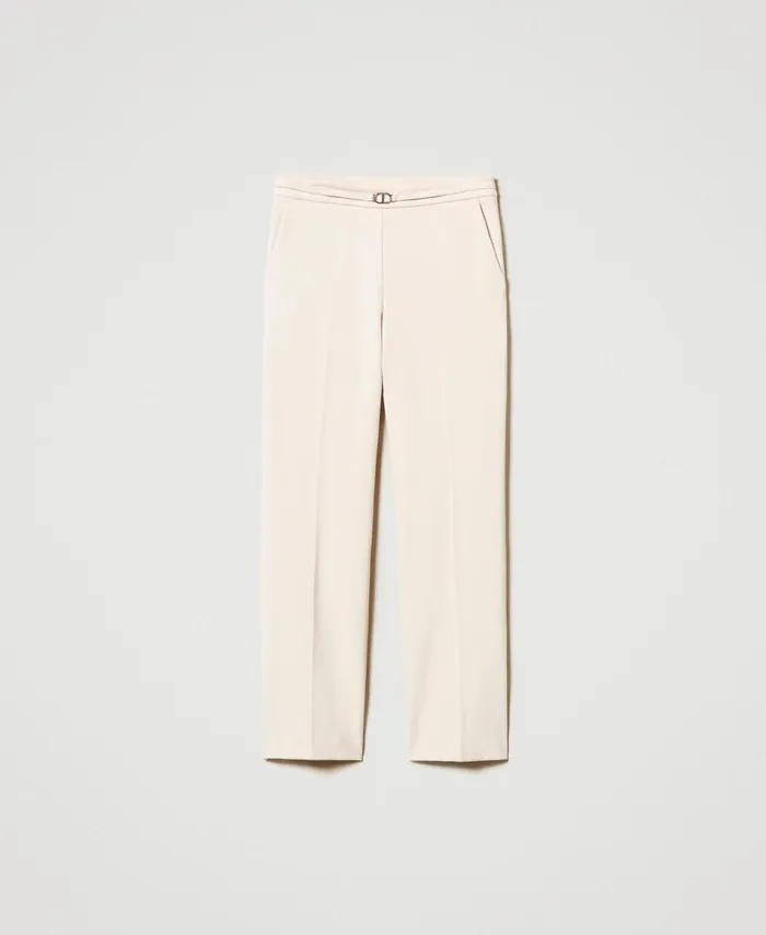 Twinset Trousers With Oval T Waist Strap And Crease Old White Women Suits And Sets Twinset Trousers With Oval T Waist Strap And Crease Old White Women Suits And Sets