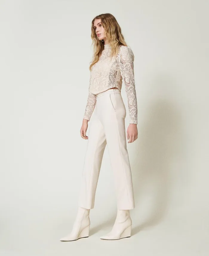 Twinset Trousers With Oval T Waist Strap And Crease Old White Women Suits And Sets Twinset Trousers With Oval T Waist Strap And Crease Old White Women Suits And Sets