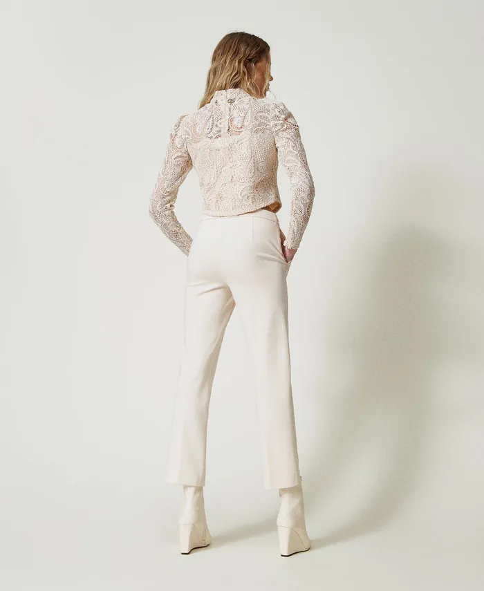 Twinset Trousers With Oval T Waist Strap And Crease Old White Women Suits And Sets Twinset Trousers With Oval T Waist Strap And Crease Old White Women Suits And Sets