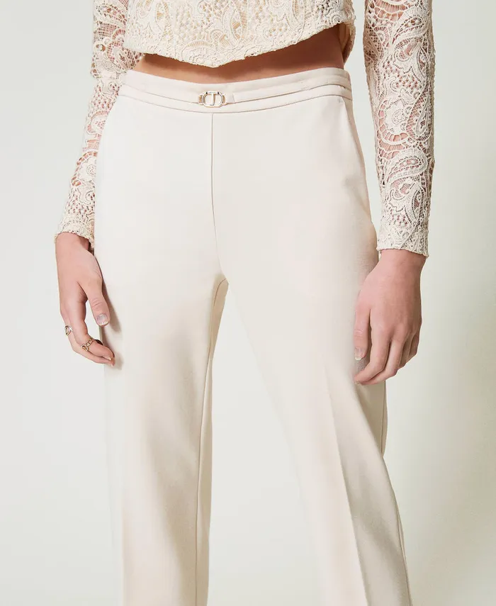 Twinset Trousers With Oval T Waist Strap And Crease Old White Women Suits And Sets Twinset Trousers With Oval T Waist Strap And Crease Old White Women Suits And Sets