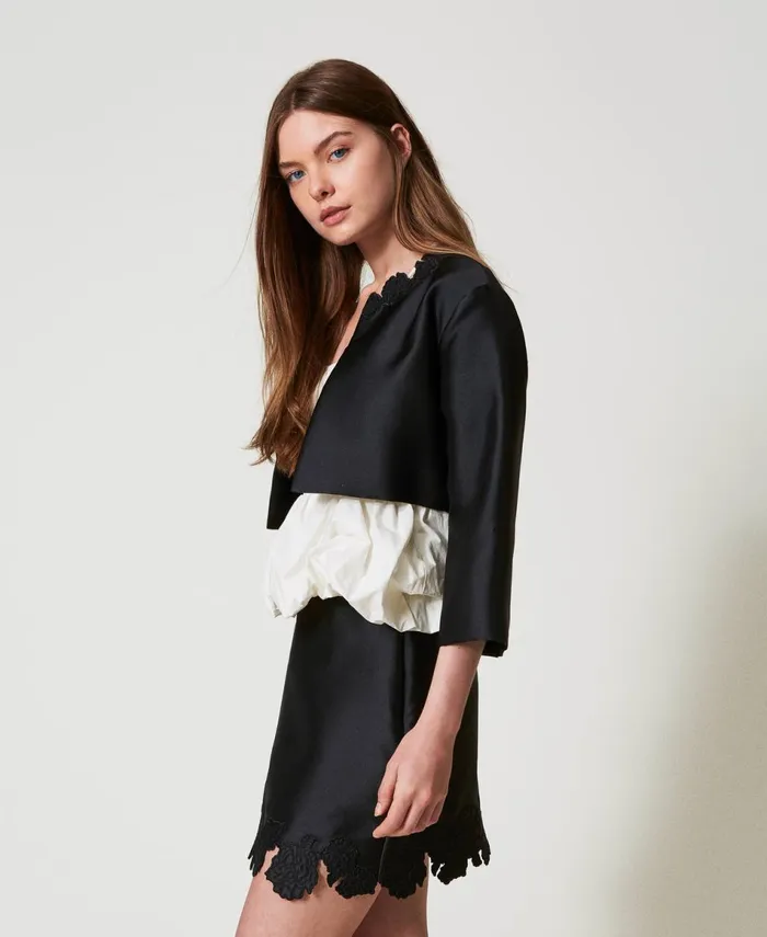 Twinset Twill Jacket With Broderie Anglaise Black Women Jackets And Outerwear Twinset Twill Jacket With Broderie Anglaise Black Women Jackets And Outerwear