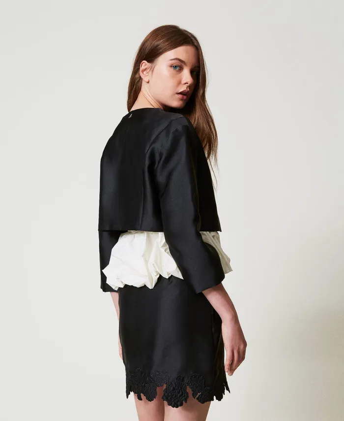 Twinset Twill Jacket With Broderie Anglaise Black Women Jackets And Outerwear Twinset Twill Jacket With Broderie Anglaise Black Women Jackets And Outerwear