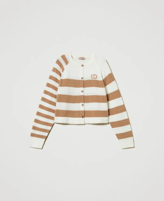 Twinset TwoTone Striped Cardigan Twotone Snow White Sandy Brown Women Jumpers And Cardigans Twinset TwoTone Striped Cardigan Twotone Snow White Sandy Brown Women Jumpers And Cardigans