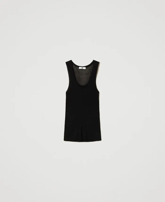 Twinset Viscose Knit Fitted Top Black Women TShirts And Tops Twinset Viscose Knit Fitted Top Black Women TShirts And Tops