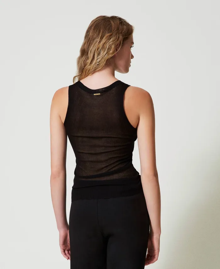 Twinset Viscose Knit Fitted Top Black Women TShirts And Tops Twinset Viscose Knit Fitted Top Black Women TShirts And Tops