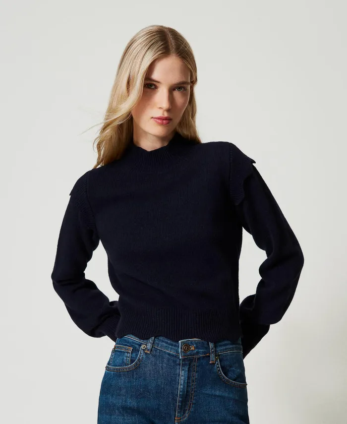 Twinset Wool And Cashmere Jumper With Scalloped Hem Classic Blue Women Jumpers And Cardigans