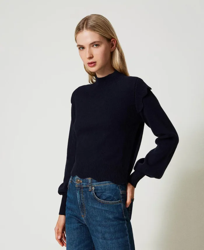 Twinset Wool And Cashmere Jumper With Scalloped Hem Classic Blue Women Jumpers And Cardigans Twinset Wool And Cashmere Jumper With Scalloped Hem Classic Blue Women Jumpers And Cardigans