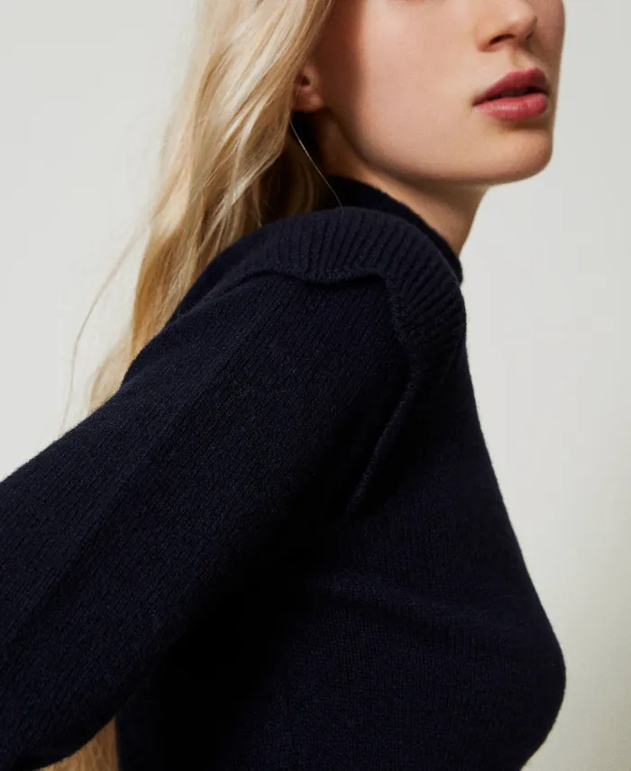 Twinset Wool And Cashmere Jumper With Scalloped Hem Classic Blue Women Jumpers And Cardigans Twinset Wool And Cashmere Jumper With Scalloped Hem Classic Blue Women Jumpers And Cardigans
