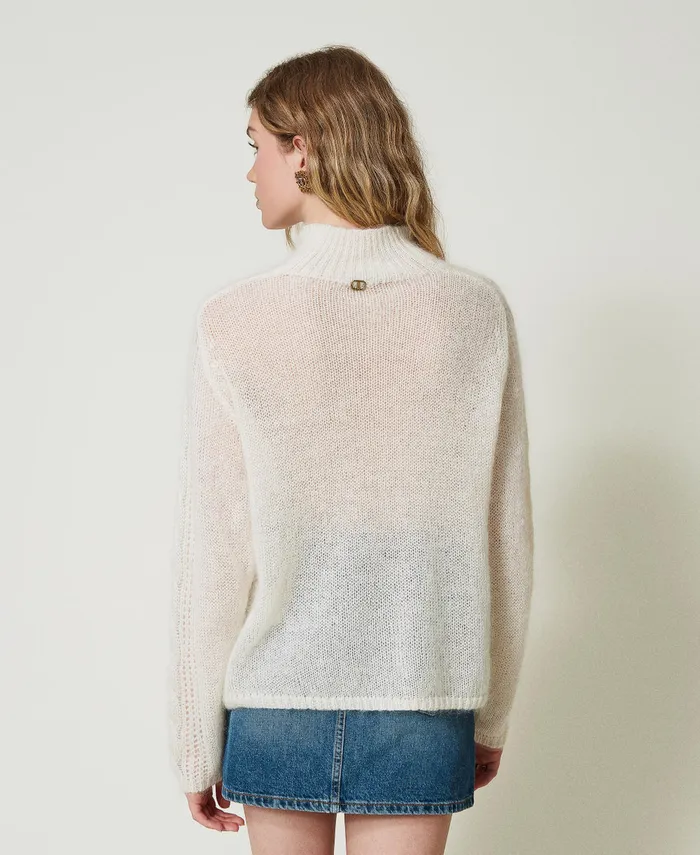 Twinset Wool And Mohair Turtleneck Jumper With Lace White Snow Women Jumpers And Cardigans Twinset Wool And Mohair Turtleneck Jumper With Lace White Snow Women Jumpers And Cardigans