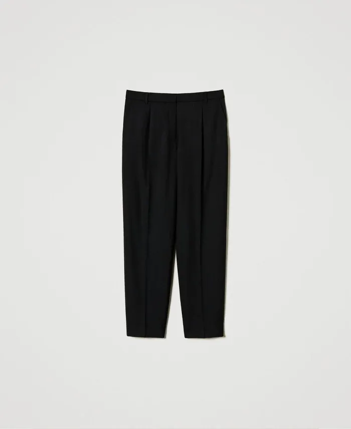 Twinset Wool Blend Serge Trousers Black Women Trousers Twinset Wool Blend Serge Trousers Black Women Trousers