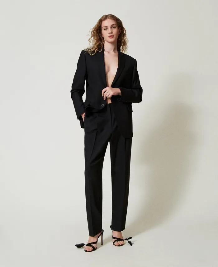 Twinset Wool Blend Serge Trousers Black Women Trousers Twinset Wool Blend Serge Trousers Black Women Trousers