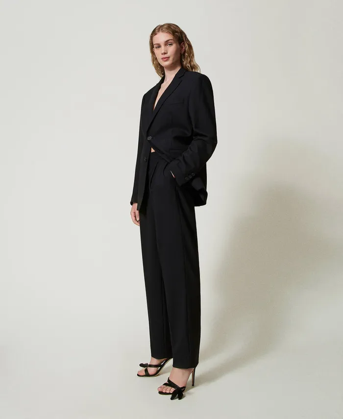 Twinset Wool Blend Serge Trousers Black Women Trousers Twinset Wool Blend Serge Trousers Black Women Trousers