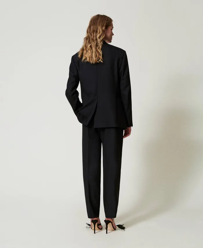 Twinset Wool Blend Serge Trousers Black Women Trousers Twinset Wool Blend Serge Trousers Black Women Trousers