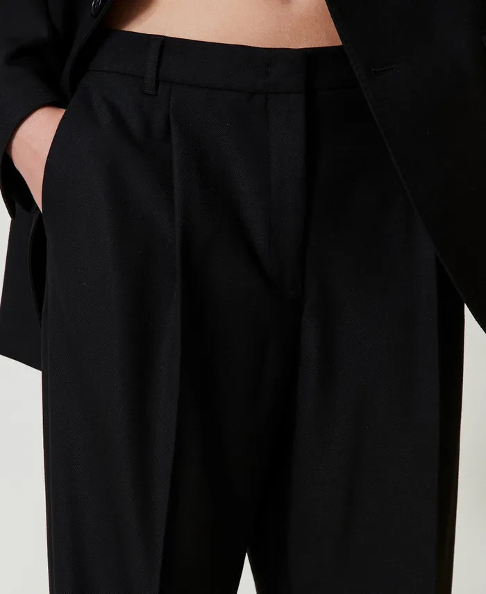 Twinset Wool Blend Serge Trousers Black Women Trousers Twinset Wool Blend Serge Trousers Black Women Trousers