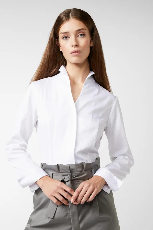 Van Laack Business Blouses Women Chalice Collar Blouse With Jacquard Stripes White