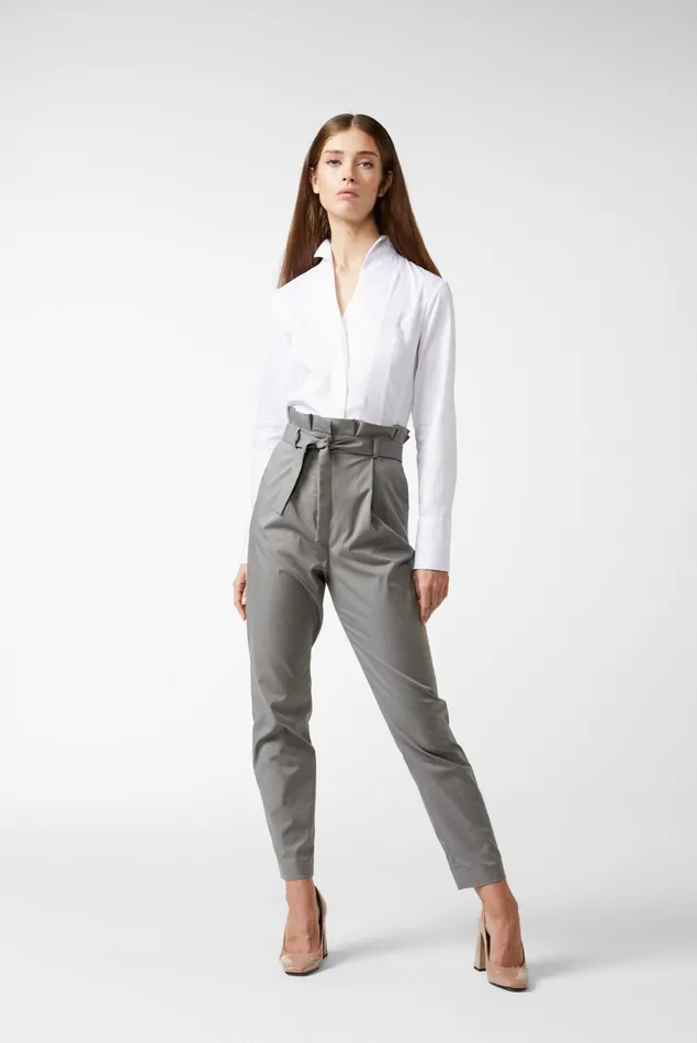 Van Laack Business Blouses Women Chalice Collar Blouse With Jacquard Stripes White Van Laack Business Blouses Women Chalice Collar Blouse With Jacquard Stripes White