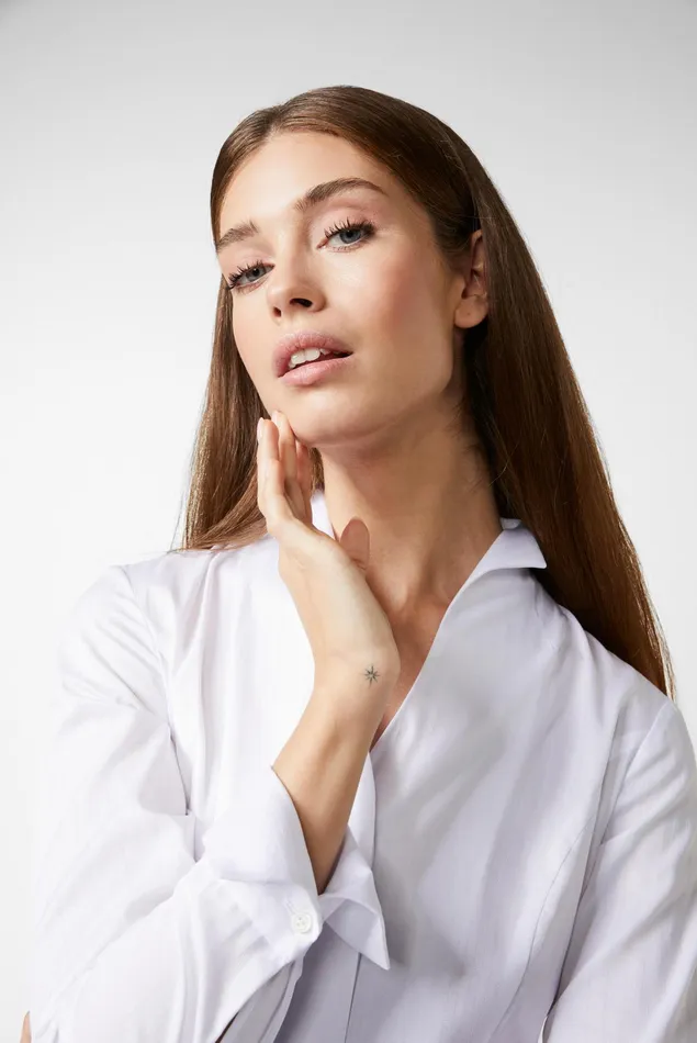 Van Laack Business Blouses Women Chalice Collar Blouse With Jacquard Stripes White Van Laack Business Blouses Women Chalice Collar Blouse With Jacquard Stripes White