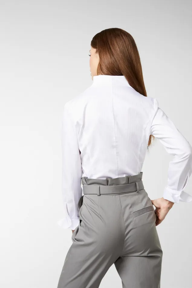 Van Laack Business Blouses Women Chalice Collar Blouse With Jacquard Stripes White Van Laack Business Blouses Women Chalice Collar Blouse With Jacquard Stripes White