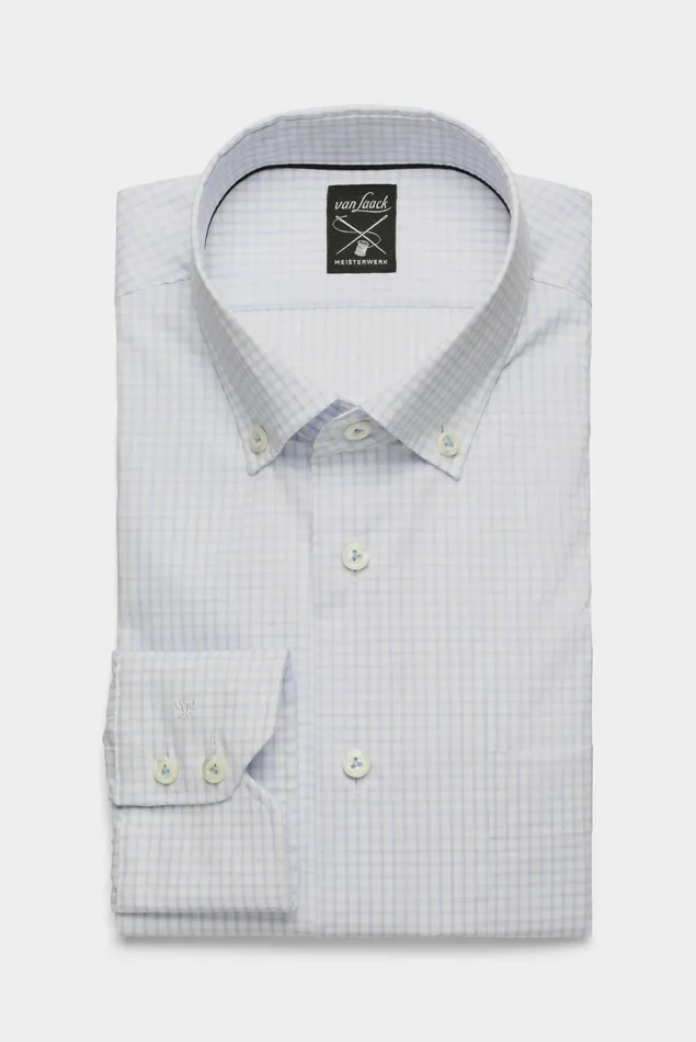 Van Laack Business Shirts Men Checked Cotton Shirt With Natural Stretch Blue