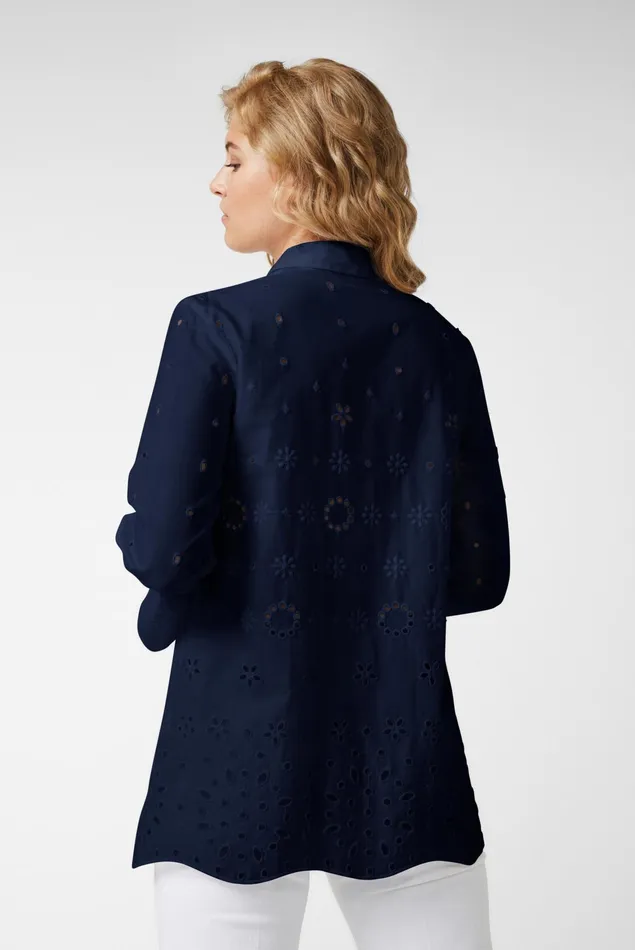 Van Laack Casual Blouses Women Cotton Blouse With Bell Sleeves And Broderie Anglaise Blue Van Laack Casual Blouses Women Cotton Blouse With Bell Sleeves And Broderie Anglaise Blue