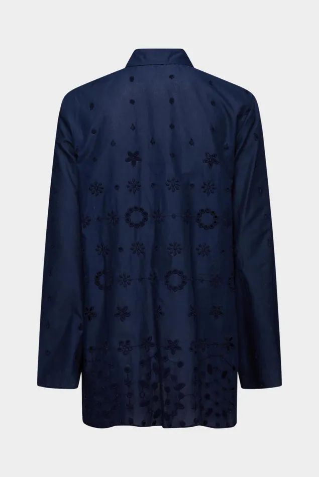 Van Laack Casual Blouses Women Cotton Blouse With Bell Sleeves And Broderie Anglaise Blue Van Laack Casual Blouses Women Cotton Blouse With Bell Sleeves And Broderie Anglaise Blue