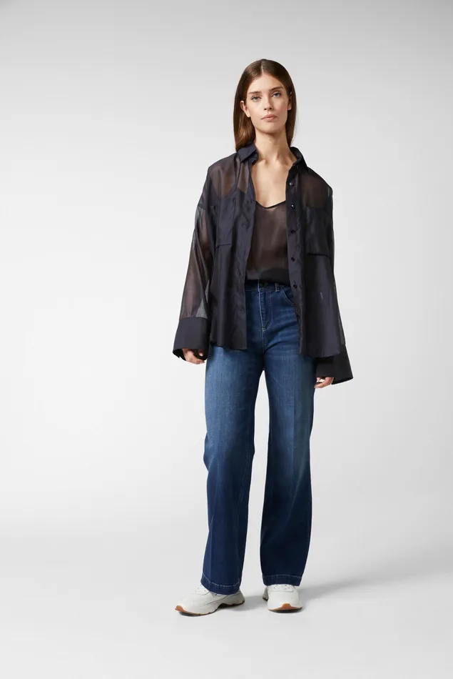 Van Laack Casual Blouses Women Oversize Shirt Blouse With Large Cuffs Navy Van Laack Casual Blouses Women Oversize Shirt Blouse With Large Cuffs Navy