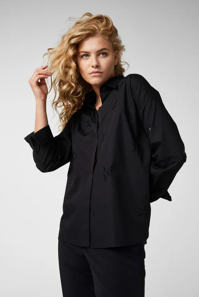 Van Laack Casual Blouses Women Shirt Blouse With Star Embroidery Black