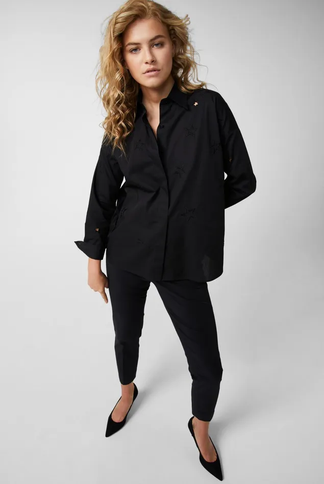 Van Laack Casual Blouses Women Shirt Blouse With Star Embroidery Black Van Laack Casual Blouses Women Shirt Blouse With Star Embroidery Black