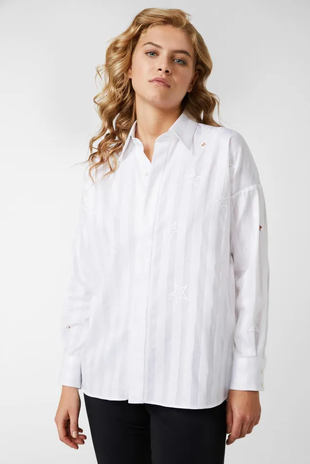 Van Laack Casual Blouses Women Shirt Blouse With Star Embroidery White