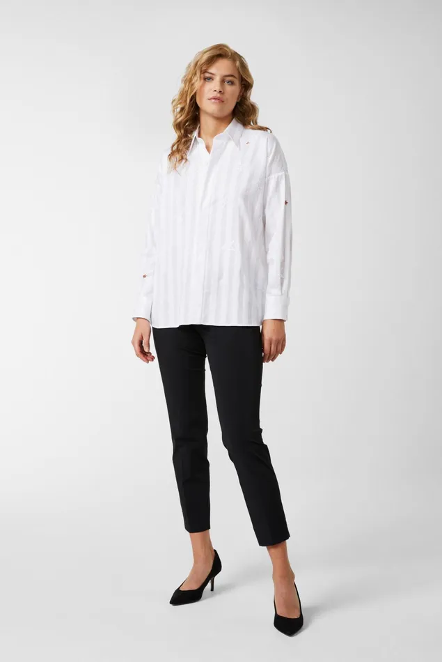 Van Laack Casual Blouses Women Shirt Blouse With Star Embroidery White Van Laack Casual Blouses Women Shirt Blouse With Star Embroidery White
