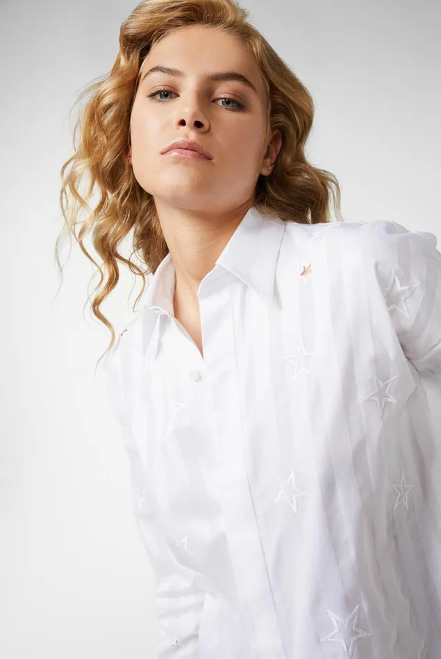 Van Laack Casual Blouses Women Shirt Blouse With Star Embroidery White Van Laack Casual Blouses Women Shirt Blouse With Star Embroidery White