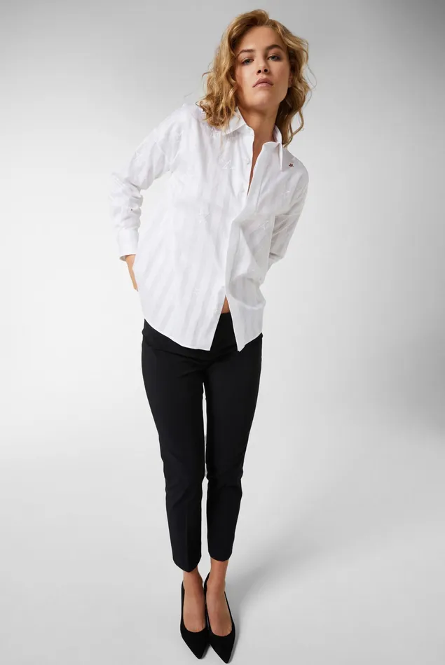 Van Laack Casual Blouses Women Shirt Blouse With Star Embroidery White Van Laack Casual Blouses Women Shirt Blouse With Star Embroidery White