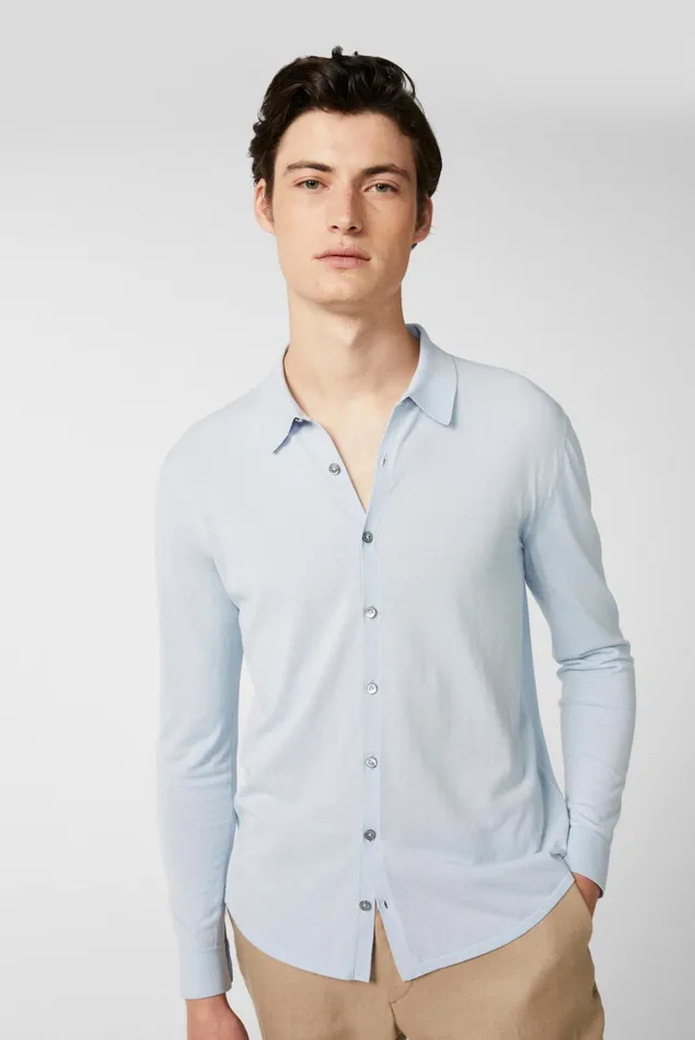 Van Laack Casual Shirts Men Knitted Shirt In Air Cotton Blue