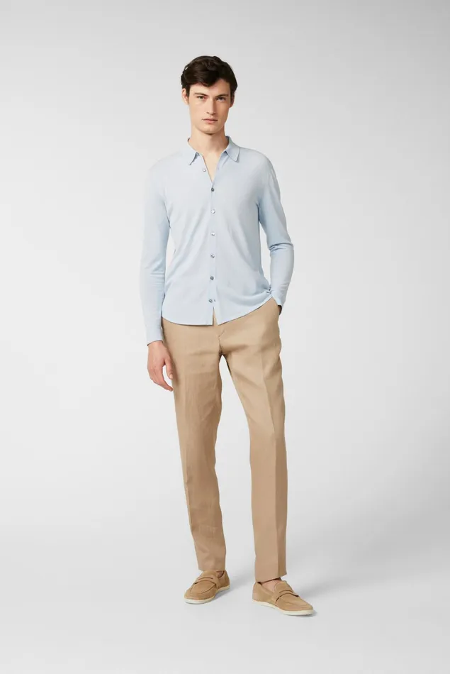 Van Laack Casual Shirts Men Knitted Shirt In Air Cotton Blue Van Laack Casual Shirts Men Knitted Shirt In Air Cotton Blue