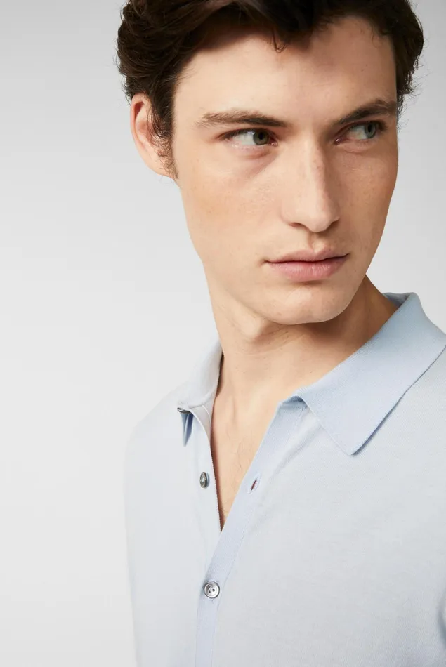 Van Laack Casual Shirts Men Knitted Shirt In Air Cotton Blue Van Laack Casual Shirts Men Knitted Shirt In Air Cotton Blue