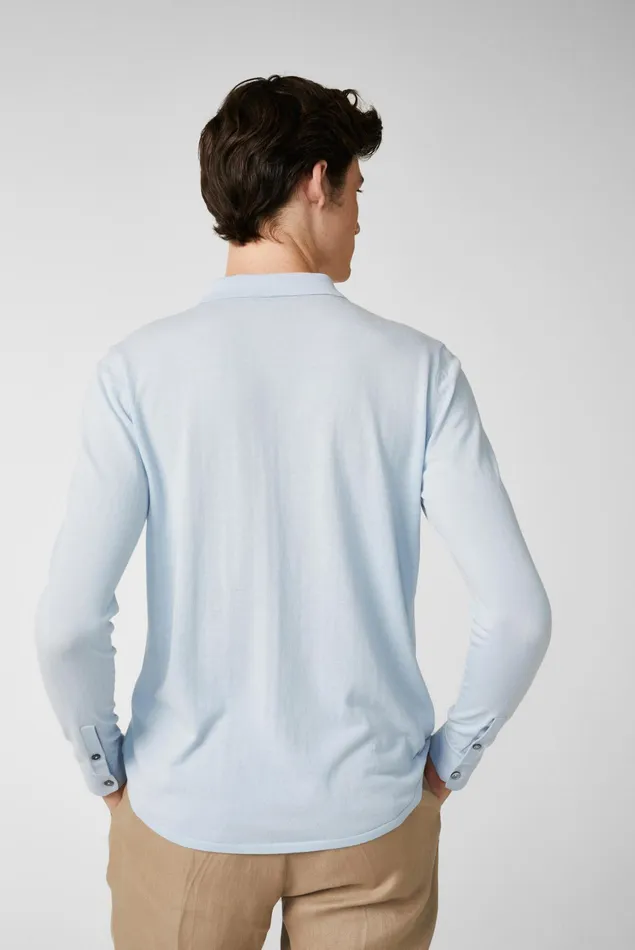 Van Laack Casual Shirts Men Knitted Shirt In Air Cotton Blue Van Laack Casual Shirts Men Knitted Shirt In Air Cotton Blue