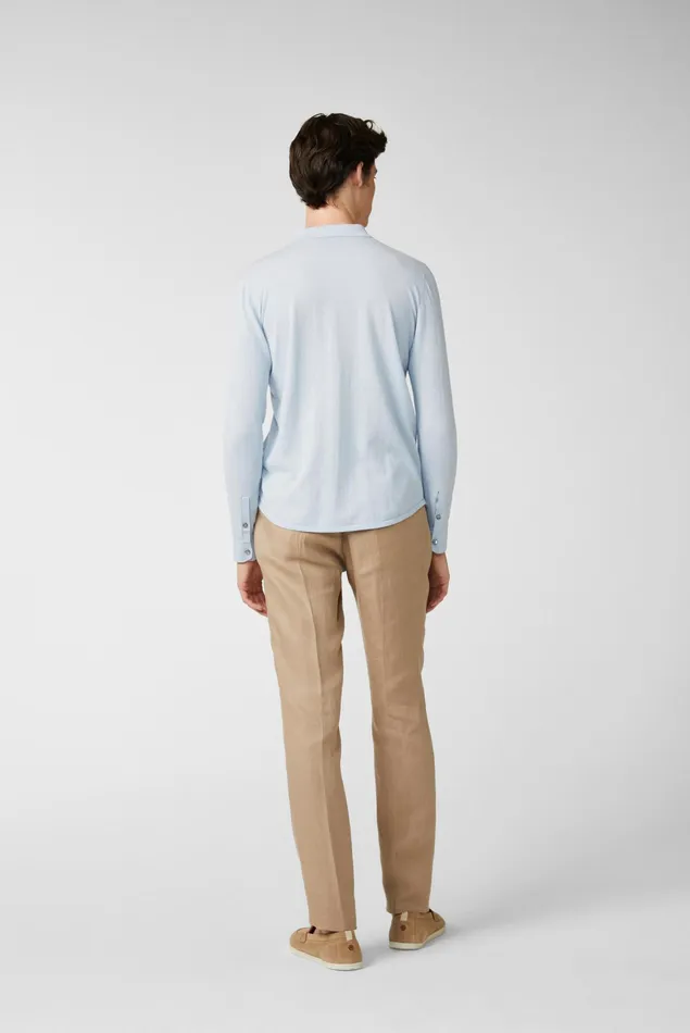 Van Laack Casual Shirts Men Knitted Shirt In Air Cotton Blue Van Laack Casual Shirts Men Knitted Shirt In Air Cotton Blue