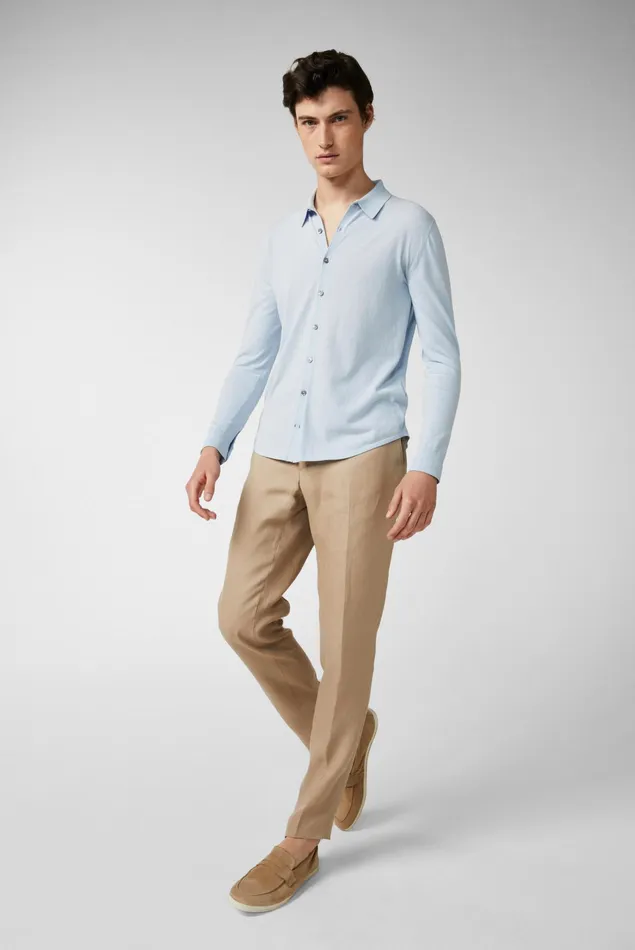 Van Laack Casual Shirts Men Knitted Shirt In Air Cotton Blue Van Laack Casual Shirts Men Knitted Shirt In Air Cotton Blue
