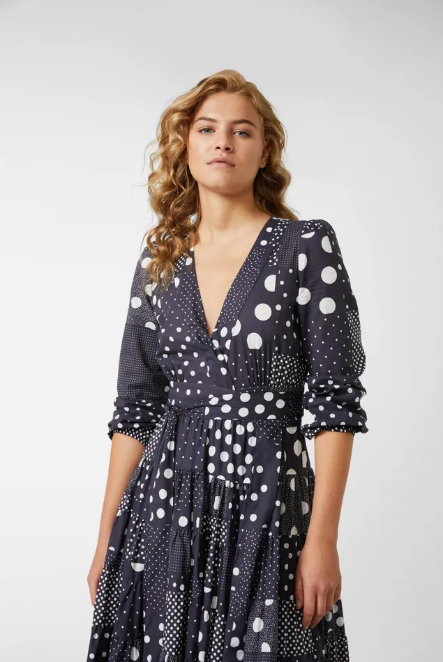 Van Laack Dresses and Skirts Women Cotton Voile Wrap Dress With Godet Details And Patchwork Dot Print Blue