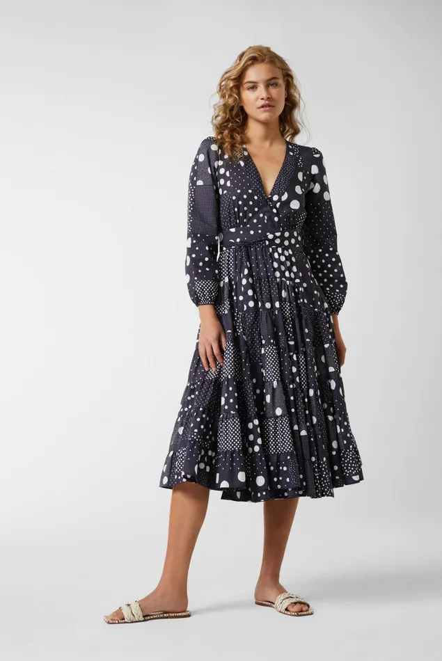 Van Laack Dresses and Skirts Women Cotton Voile Wrap Dress With Godet Details And Patchwork Dot Print Blue Van Laack Dresses and Skirts Women Cotton Voile Wrap Dress With Godet Details And Patchwork Dot Print Blue