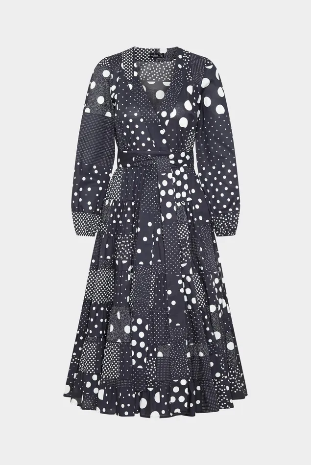 Van Laack Dresses and Skirts Women Cotton Voile Wrap Dress With Godet Details And Patchwork Dot Print Blue Van Laack Dresses and Skirts Women Cotton Voile Wrap Dress With Godet Details And Patchwork Dot Print Blue