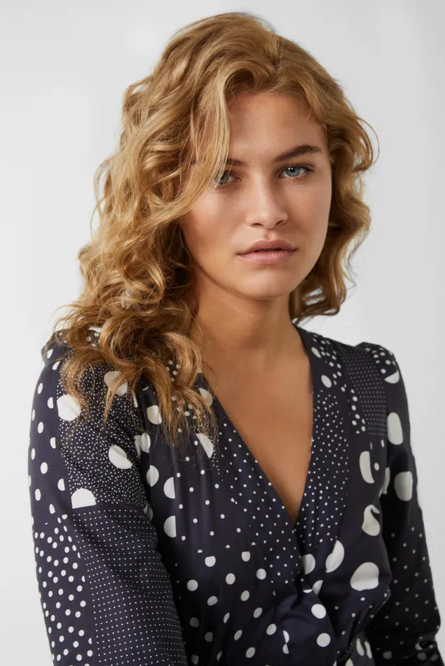 Van Laack Dresses and Skirts Women Cotton Voile Wrap Dress With Godet Details And Patchwork Dot Print Blue Van Laack Dresses and Skirts Women Cotton Voile Wrap Dress With Godet Details And Patchwork Dot Print Blue